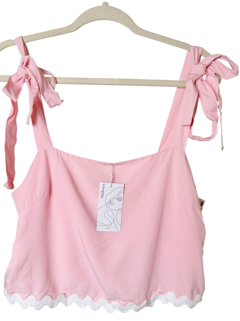 NWT ETOSELL Small Pink Tie-Shoulder Scalloped Hem Camisole